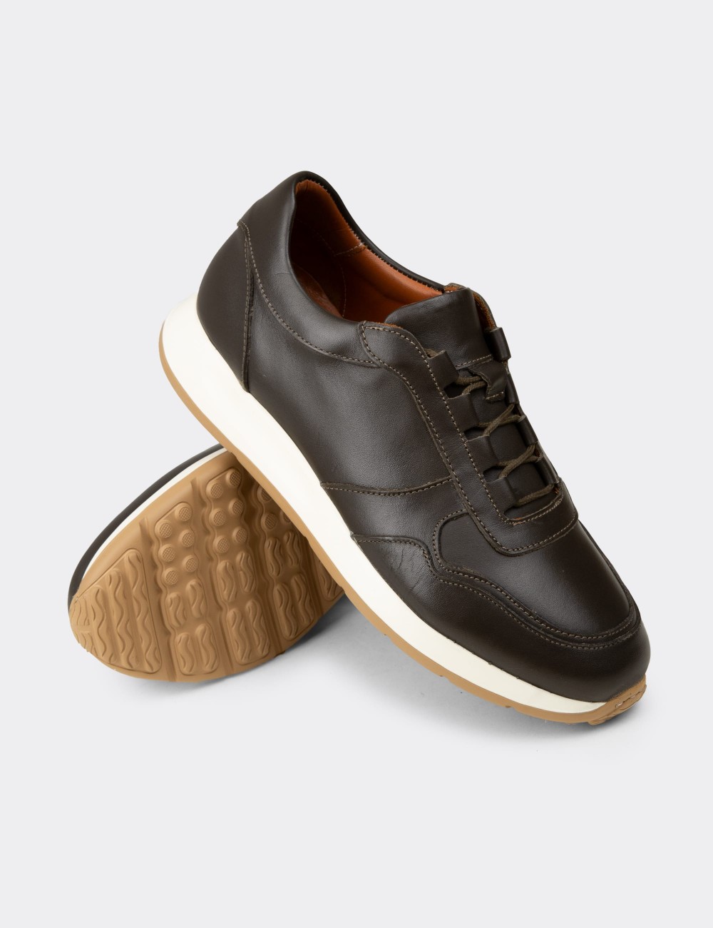 Men's Khaki Leather Sneakers - E8210MHAKE01