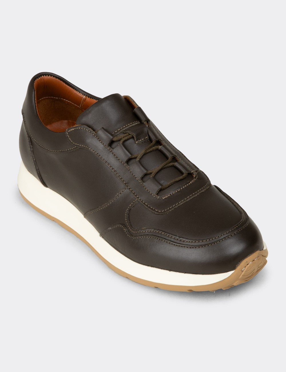 Men's Khaki Leather Sneakers - E8210MHAKE01