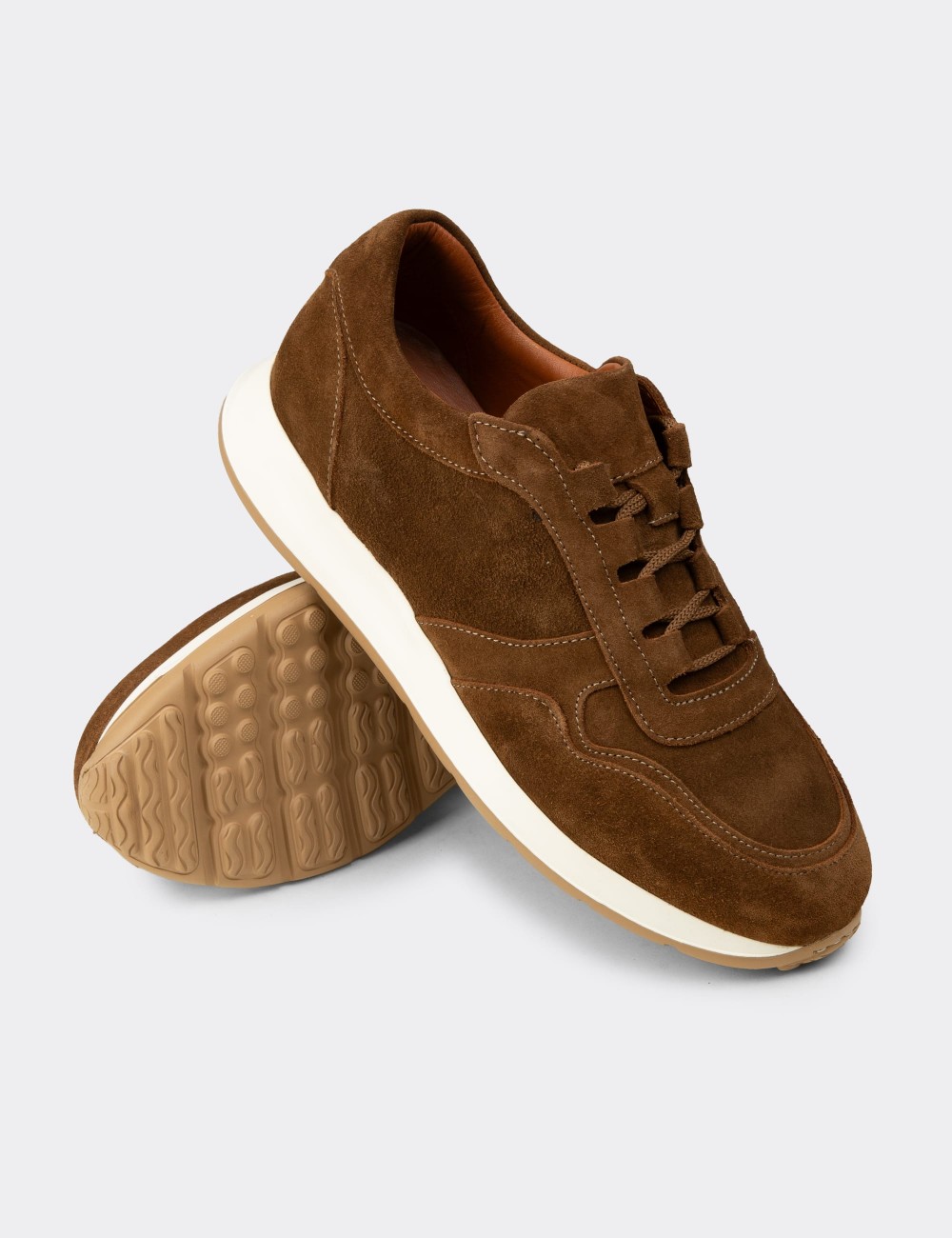 Men's Tan Suede Leather Sneakers - E8210MTBAE01