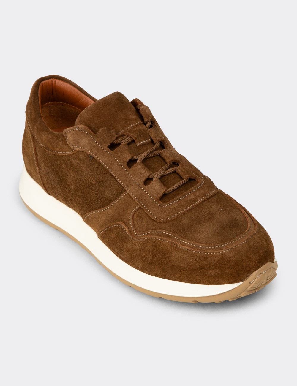 Men's Tan Suede Leather Sneakers - E8210MTBAE01