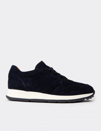 Men's Navy Suede Leather Sneakers