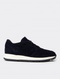 Men's Navy Suede Leather Sneakers