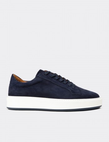 Men's Navy Suede Leather Sneakers
