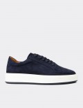 Men's Navy Suede Leather Sneakers