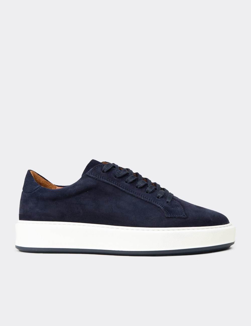 Men's Navy Suede Leather Sneakers - E4182MLCVE01
