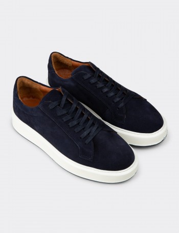 Men's Navy Suede Leather Sneakers
