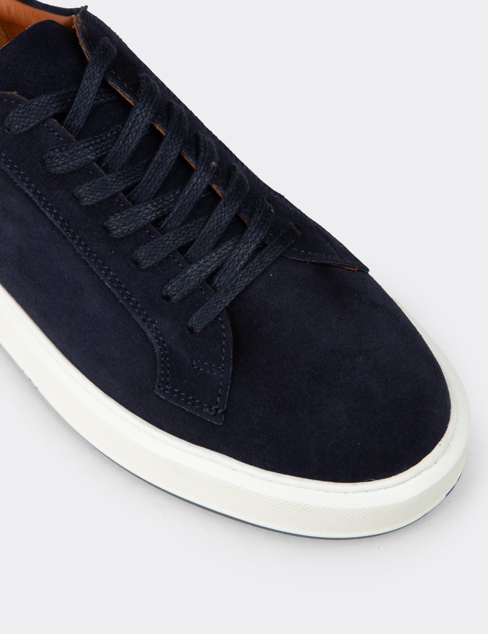 Men's Navy Suede Leather Sneakers - E4182MLCVE01