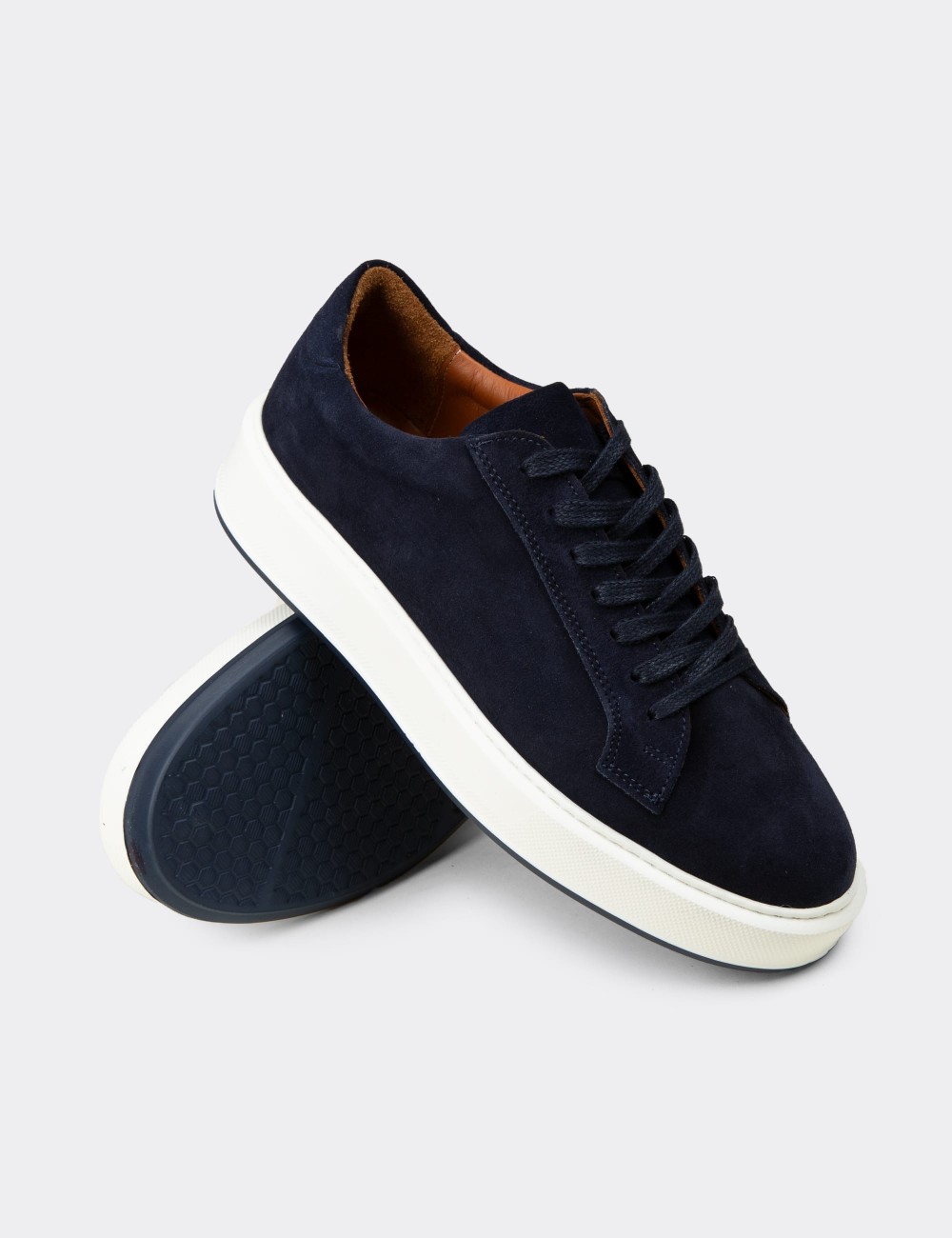 Men's Navy Suede Leather Sneakers - E4182MLCVE01