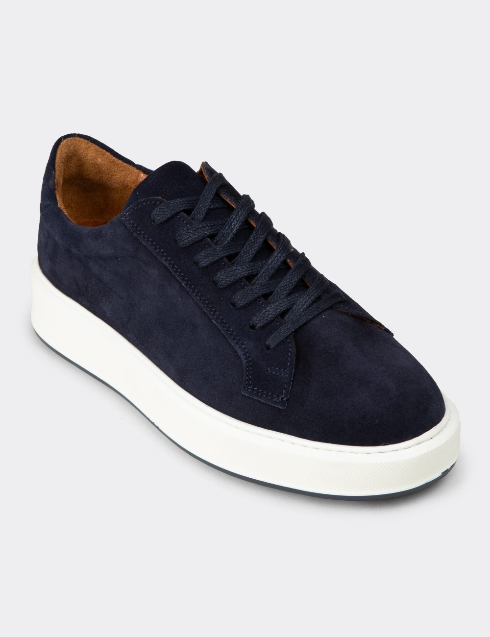 Men's Navy Suede Leather Sneakers - E4182MLCVE01