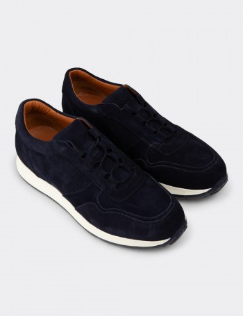 Men's Navy Suede Leather Sneakers