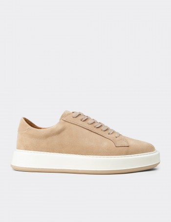 Men's Beige Suede Leather Sneakers