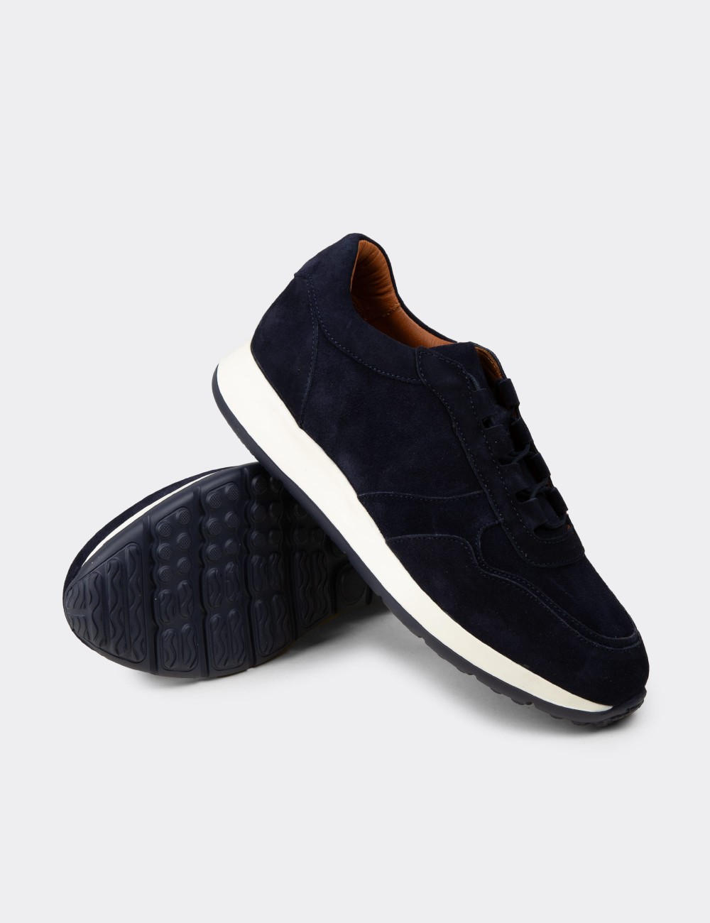 Men's Navy Suede Leather Sneakers - E8210MLCVE02