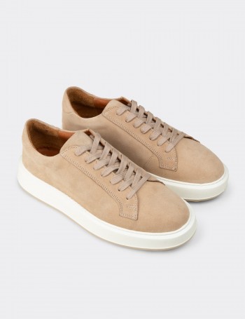 Men's Beige Suede Leather Sneakers