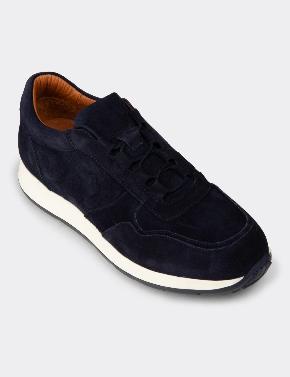 Men's Navy Suede Leather Sneakers - E8210MLCVE02