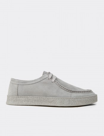 Men's Gray Suede Leather Lace-Up Footwear