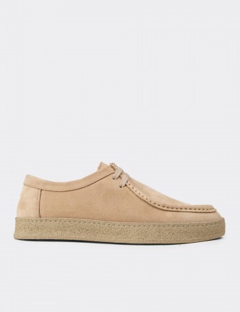 Beige Suede Leather Lace-up Shoes