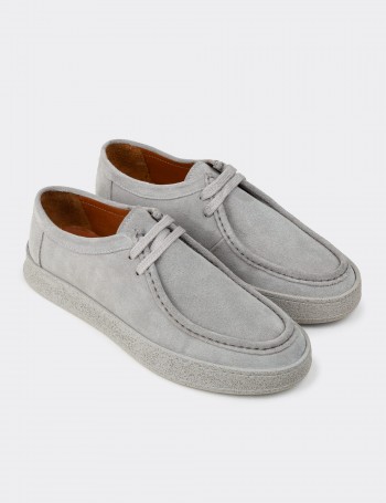 Men's Gray Suede Leather Lace-Up Footwear