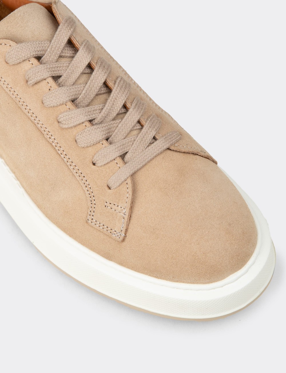 Men's Beige Suede Leather Sneakers - E4182MBEJE01