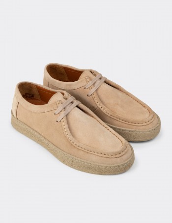 Beige Suede Leather Lace-up Shoes