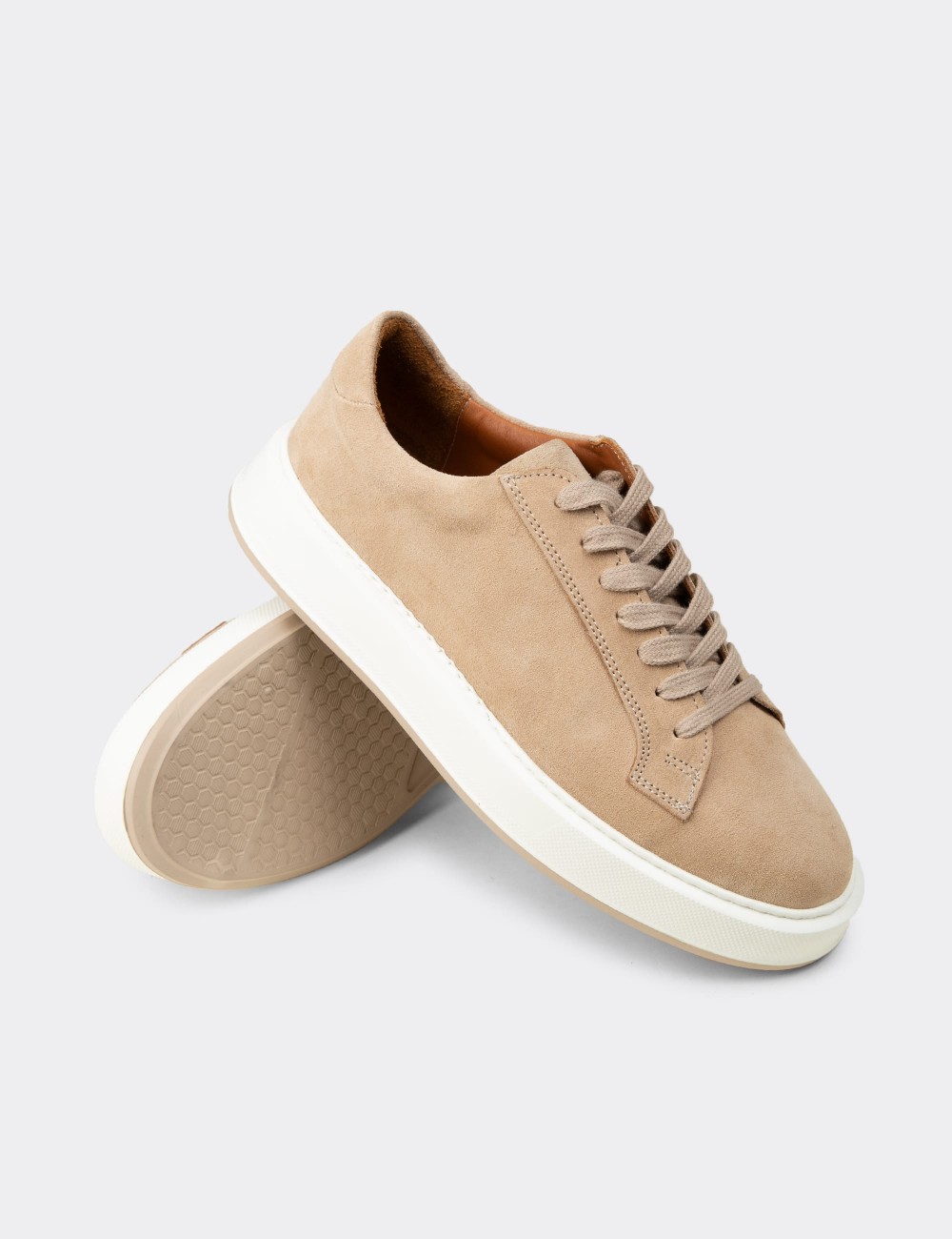 Men's Beige Suede Leather Sneakers - E4182MBEJE01