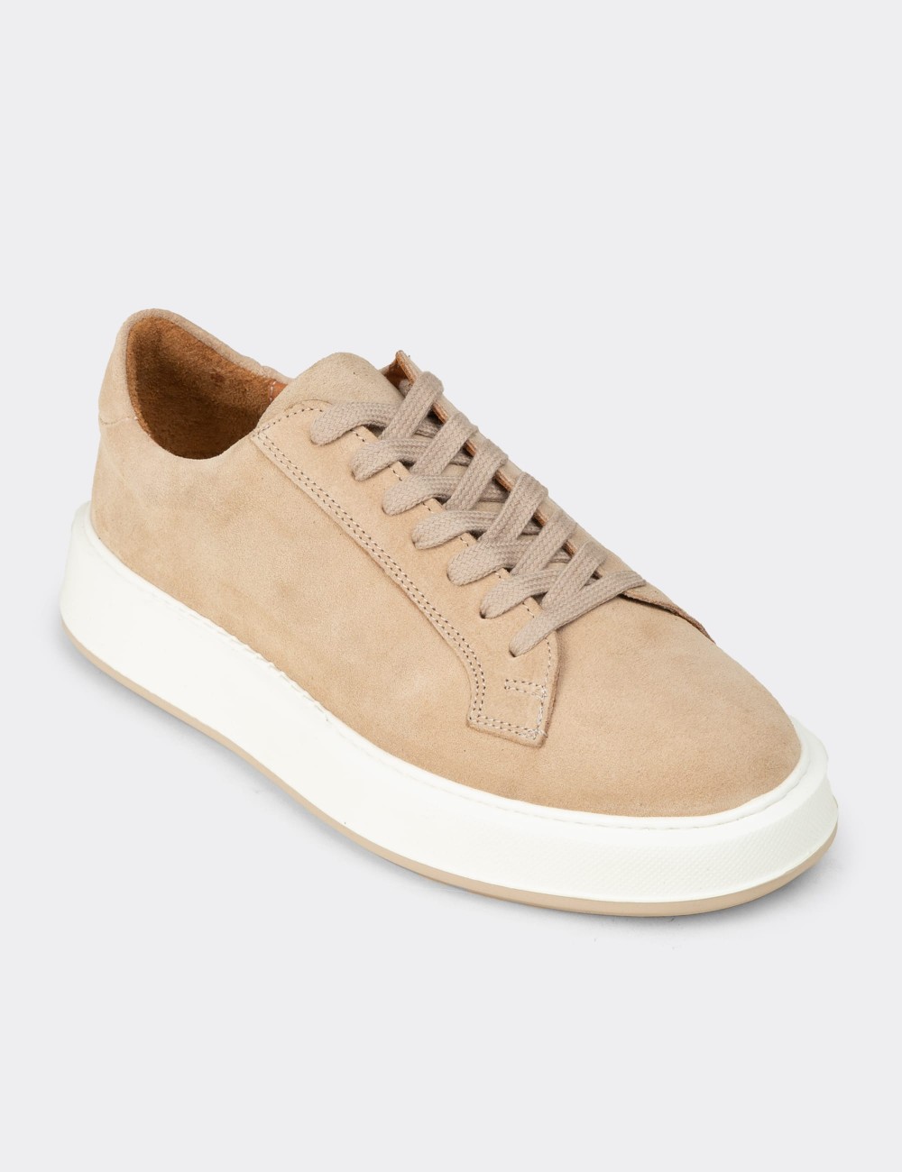 Men's Beige Suede Leather Sneakers - E4182MBEJE01