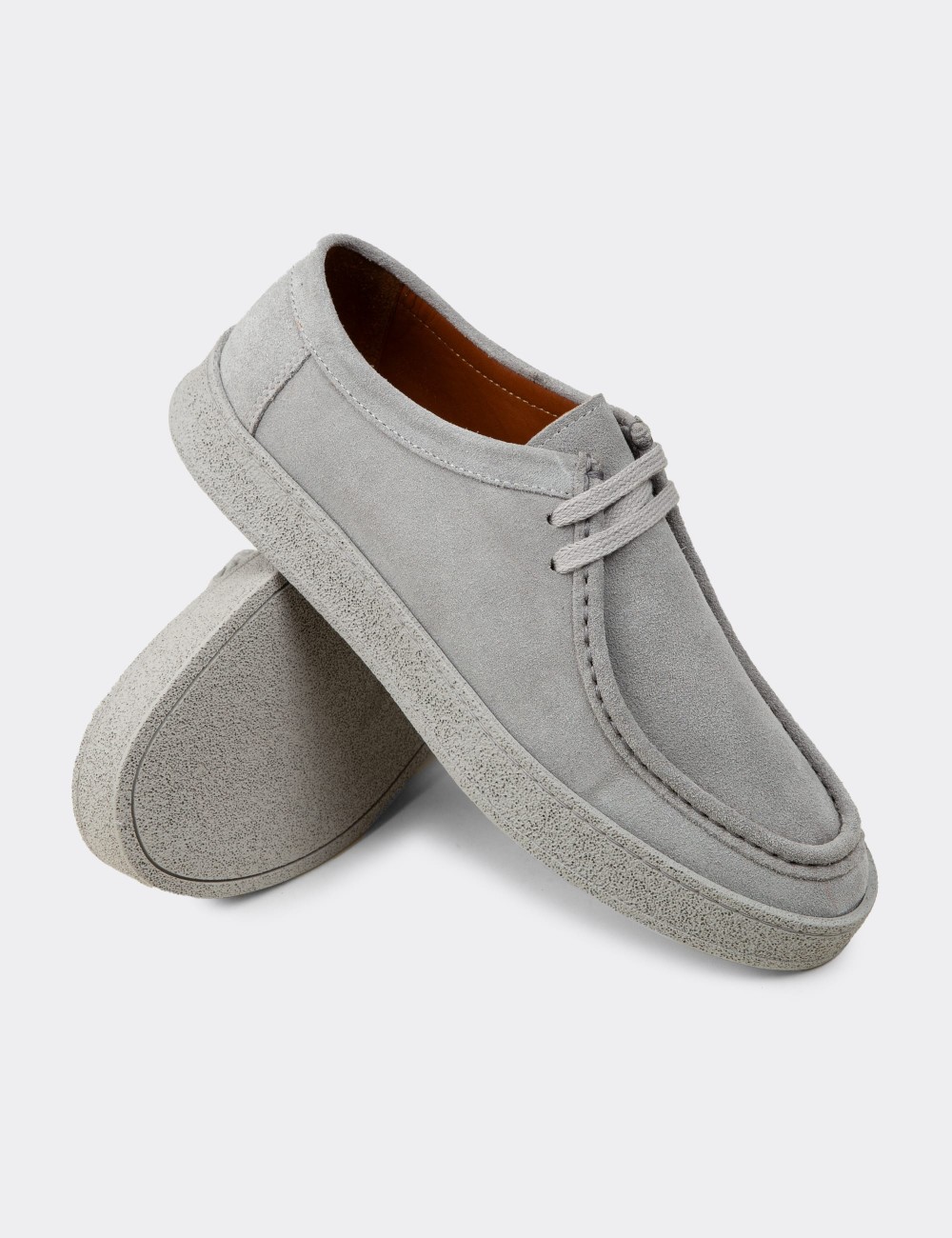 Men's Gray Suede Leather Lace-Up Footwear - E4392MGRIE01