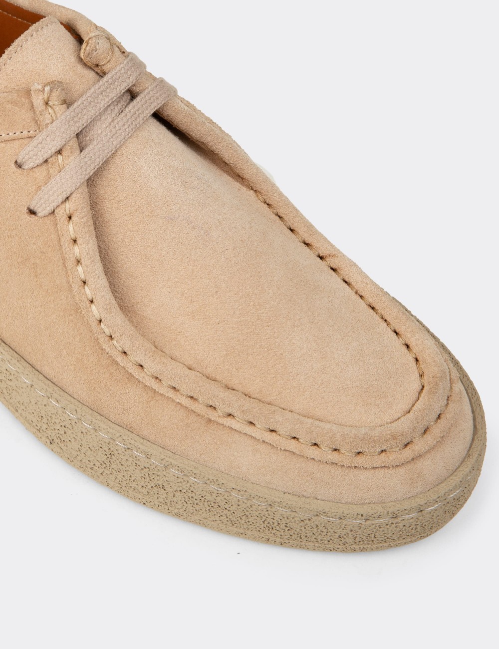 Beige Suede Leather Lace-up Shoes - E4392MBEJE01