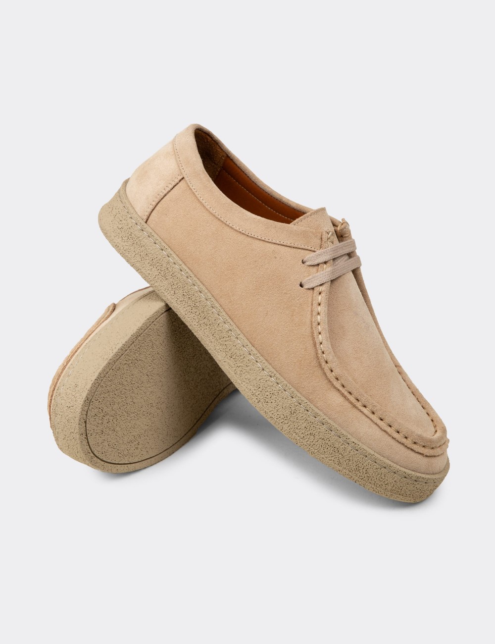 Beige Suede Leather Lace-up Shoes - E4392MBEJE01