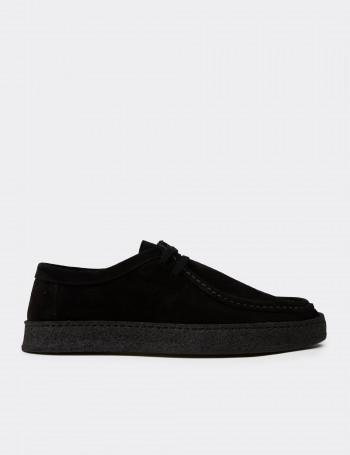 Men's Black Suede Leather Lace-up Shoes