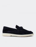 Men's Navy Suede Leather Tassel Loafers