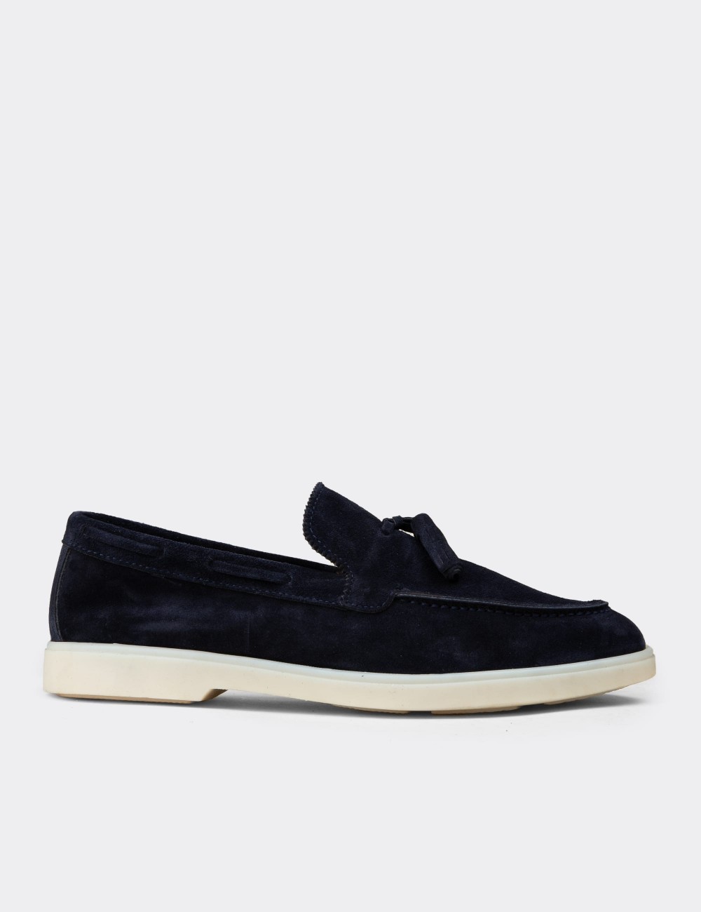 Men's Navy Suede Leather Tassel Loafers - 02027MLCVC01