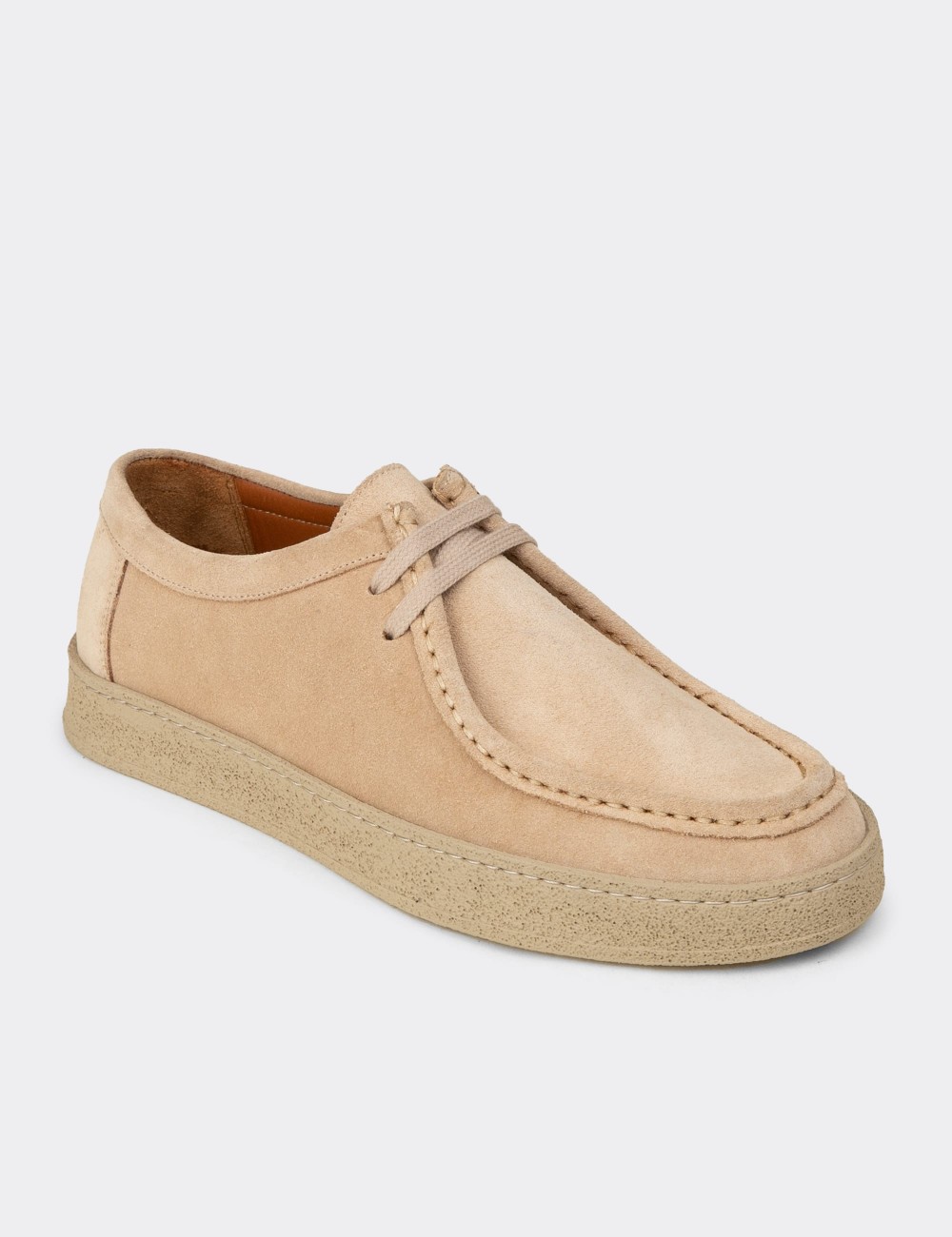 Beige Suede Leather Lace-up Shoes - E4392MBEJE01