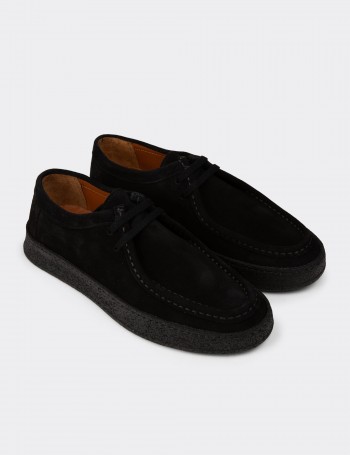 Men's Black Suede Leather Lace-up Shoes