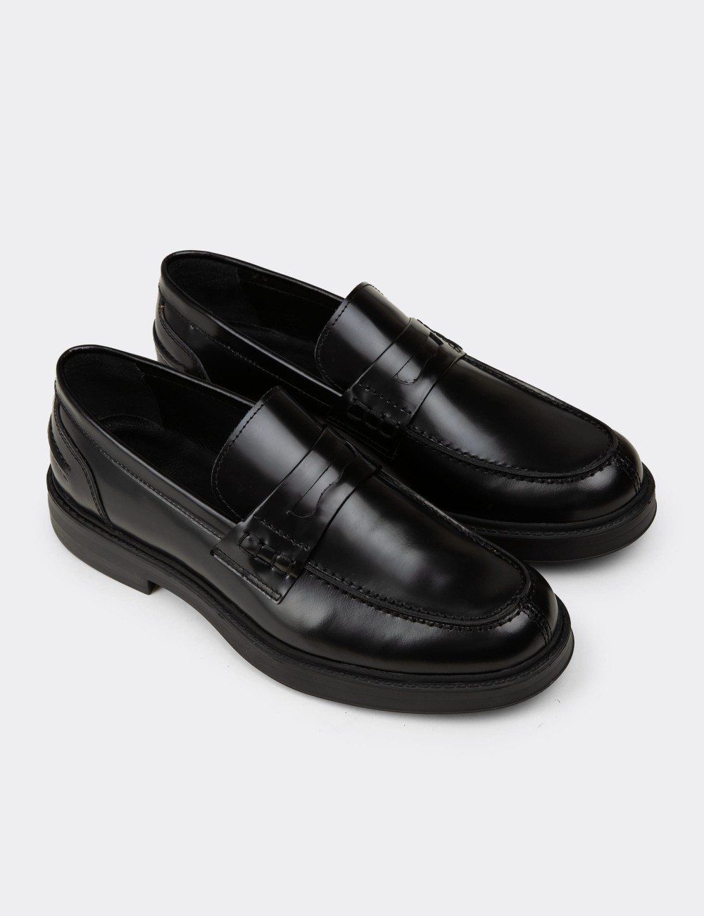 Men's Black Florantic Leather Loafers - 02021MSYHC03