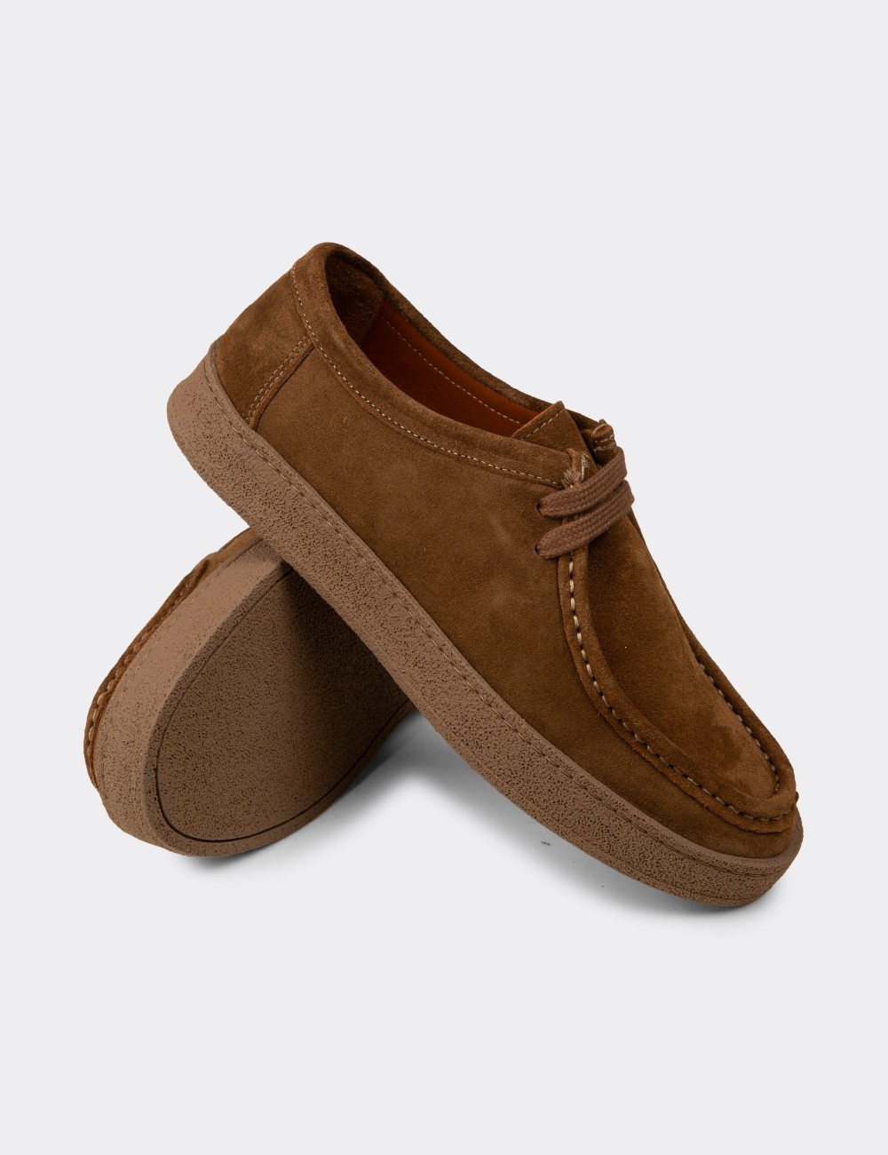 Men's Tan Suede Leather Laced Shoes - E4392MTBAE01