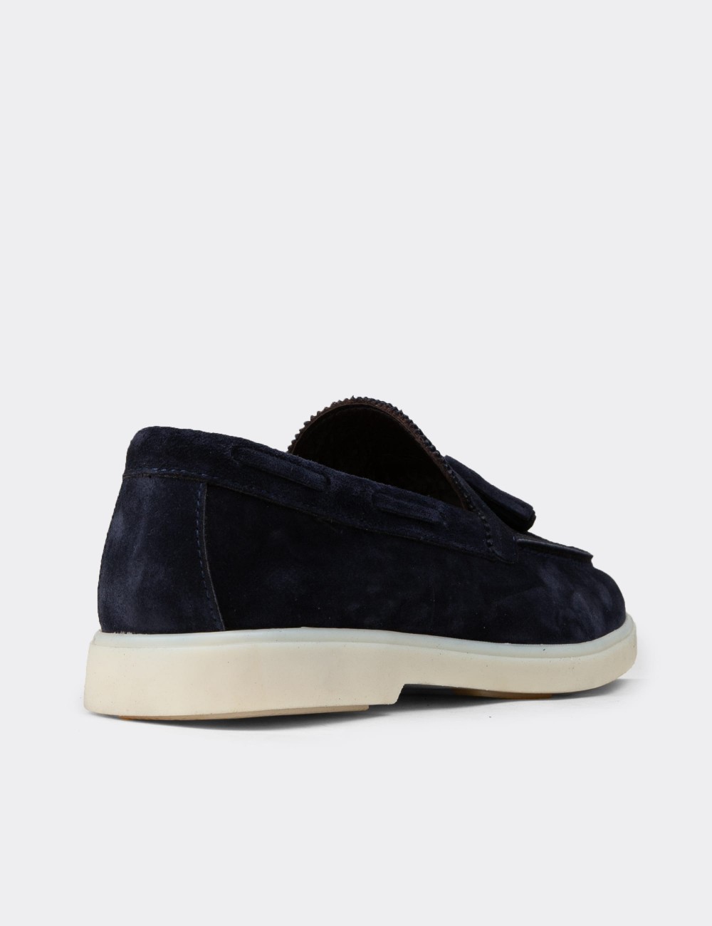 Men's Navy Suede Leather Tassel Loafers - 02027MLCVC01