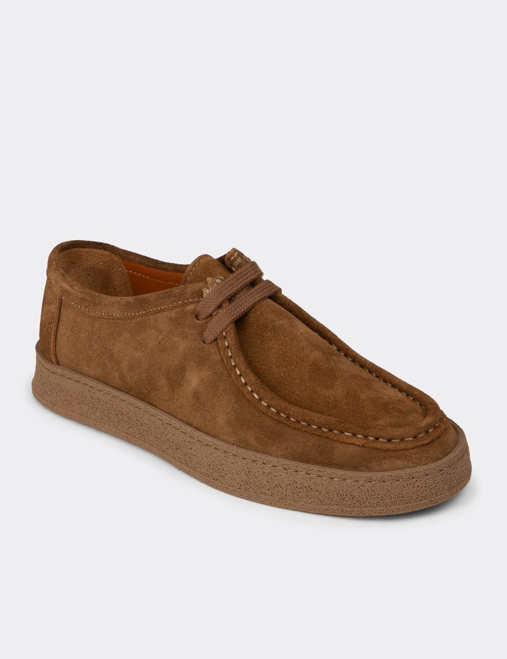 Men's Tan Suede Leather Laced Shoes - E4392MTBAE01
