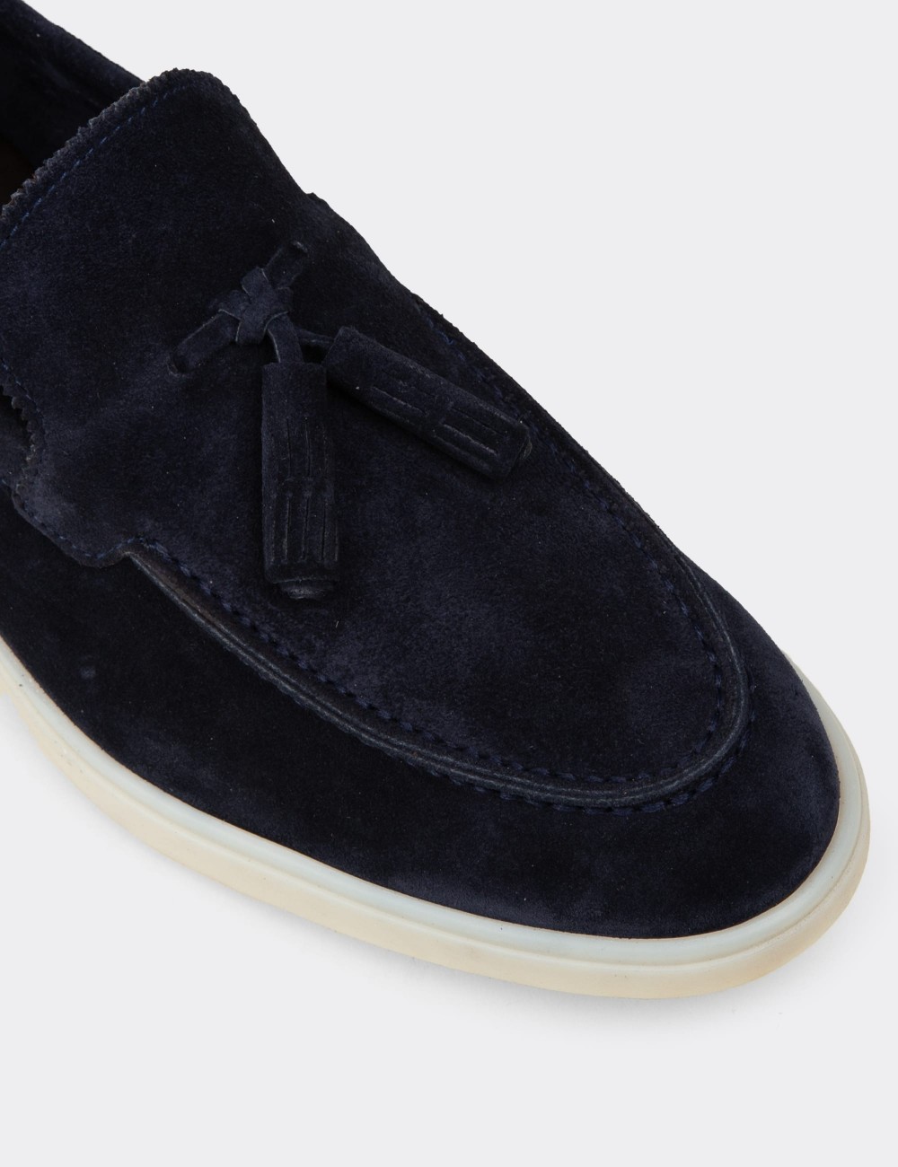 Men's Navy Suede Leather Tassel Loafers - 02027MLCVC01