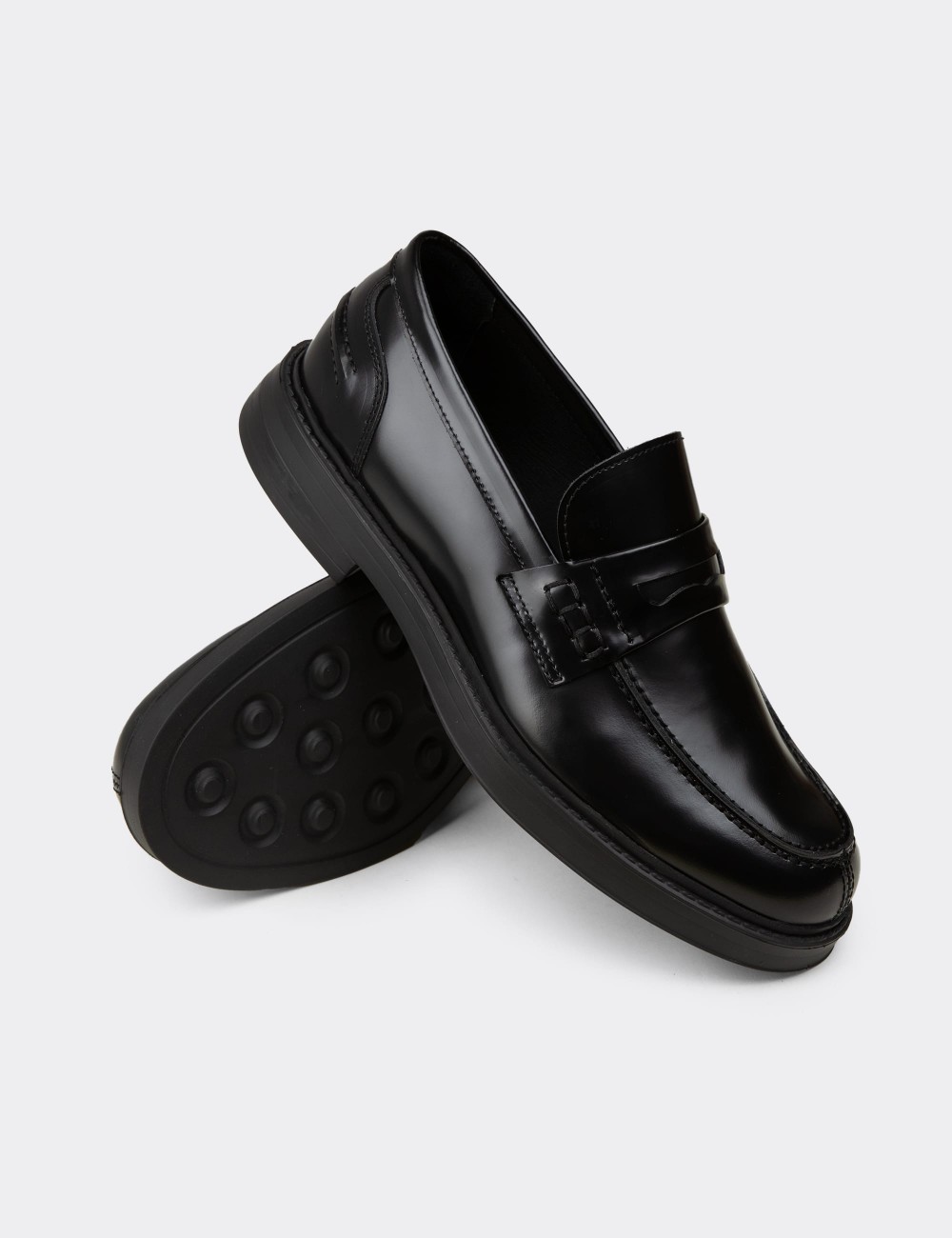 Men's Black Florantic Leather Loafers - 02021MSYHC03