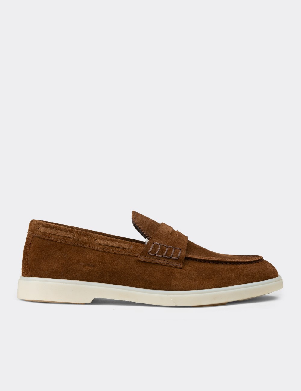 Men's Tan Suede Leather Loafers - 02028MTBAC01