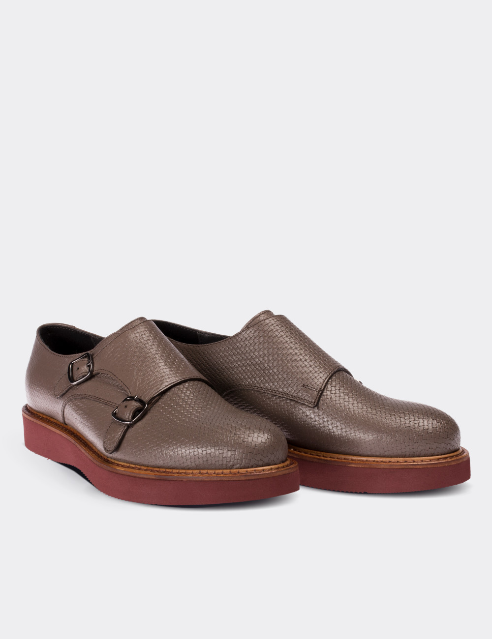 Sandstone  Leather Monk Straps Shoes - 01614ZVZNE03