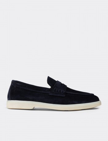 Men's Navy Suede Leather Loafers