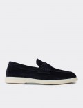 Men's Navy Suede Leather Loafers