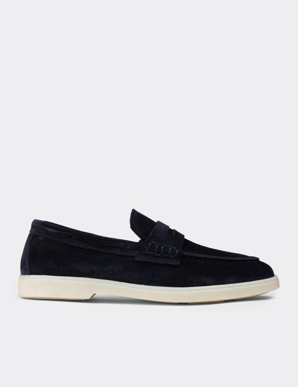 Men's Navy Suede Leather Loafers - 02028MLCVC01