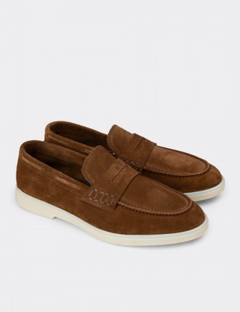 Men's Tan Suede Leather Loafers