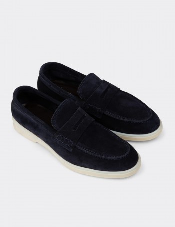 Men's Navy Suede Leather Loafers