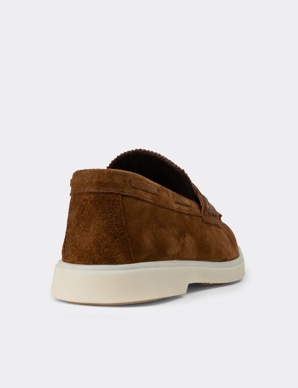 Men's Tan Suede Leather Loafers - 02028MTBAC01