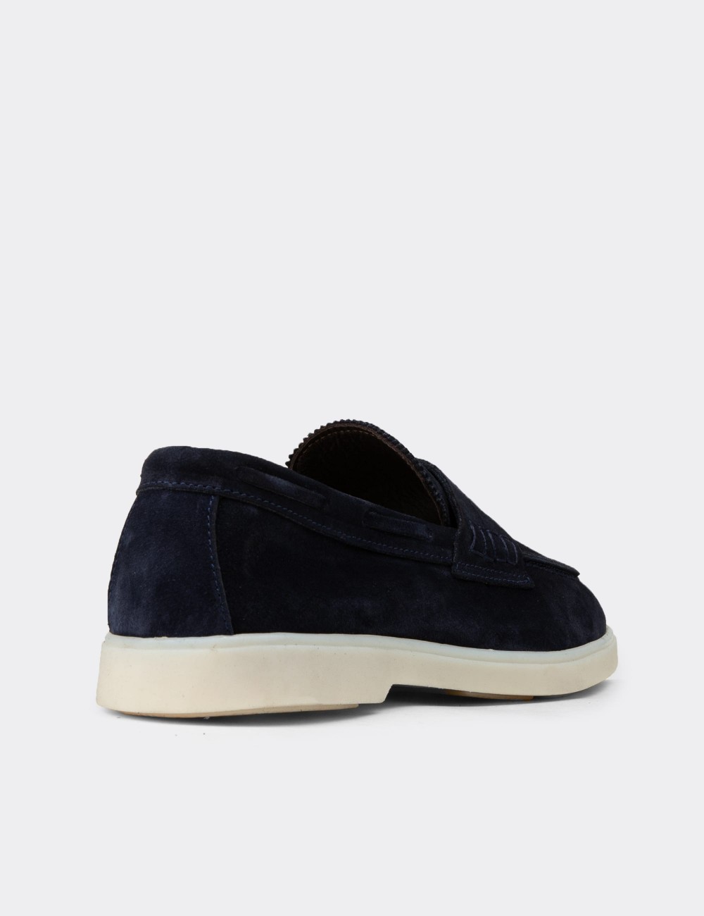 Men's Navy Suede Leather Loafers - 02028MLCVC01