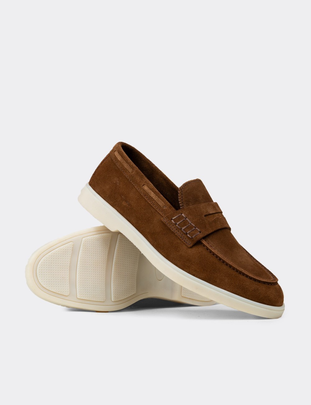 Men's Tan Suede Leather Loafers - 02028MTBAC01