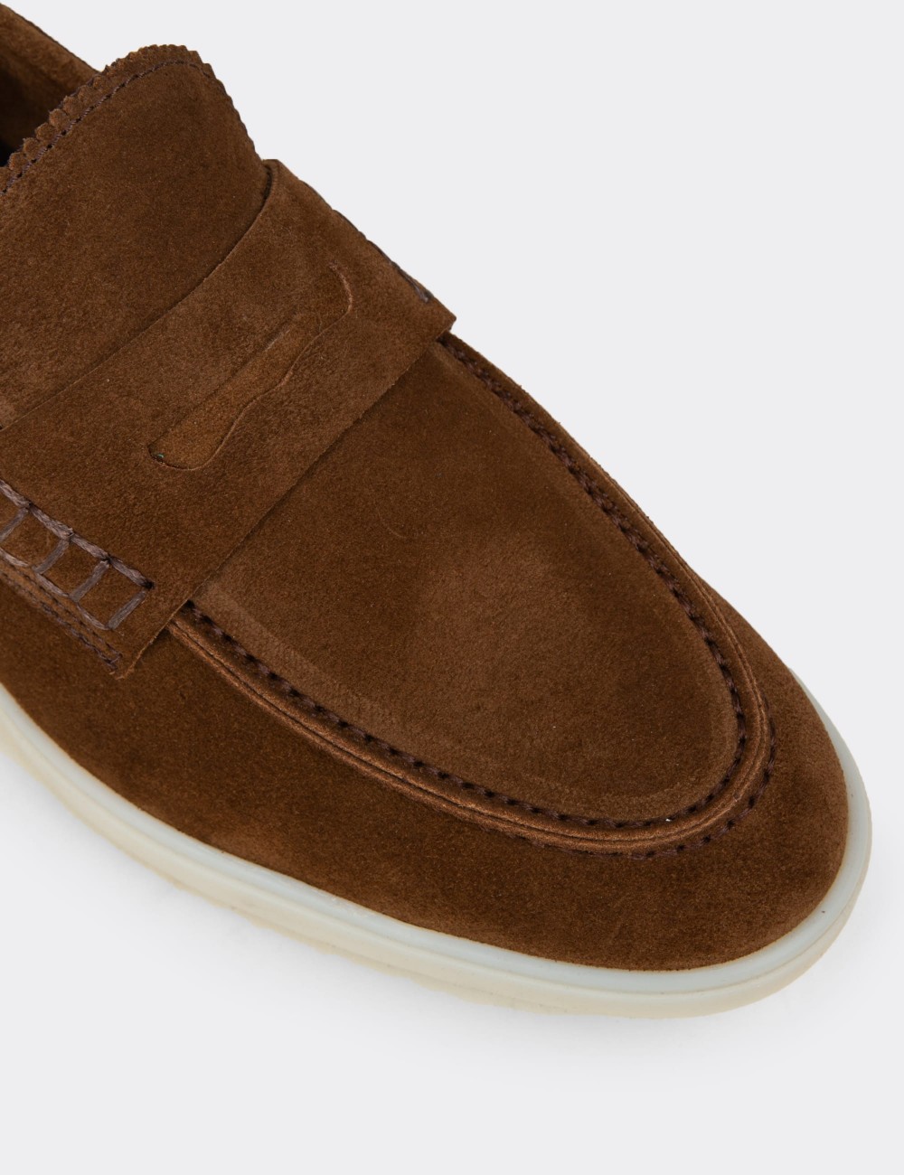 Men's Tan Suede Leather Loafers - 02028MTBAC01